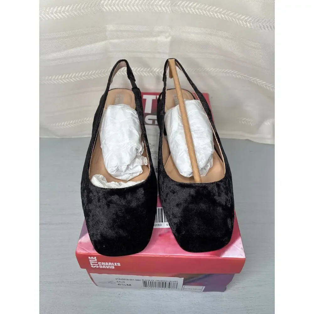 Charles David Zalo Womens Pumps Black Crushed Velvet Square Toe Size 6.5 M